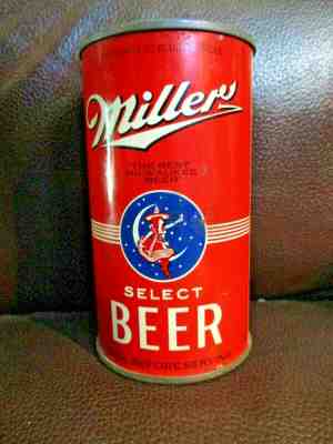 MILLER SELECT BEER FLAT TOP CAN RED VINTAGE BEER CAN NO DENTS MOON LADY