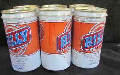 Six  pack unopened BILLY BEER cans with original plastic ring - BILLY CARTER 