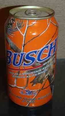 2011 BUSCH HUNTER orange PULL TAB BEER CAN ANHEUSER BUSCH ST LOUIS BOTTOM OPENED