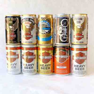 HARLEY-DAVIDSON Beer Cans Lot of 10 Alum Commemorative Milwaukee Sturgis Daytona