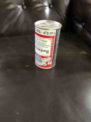 RARE VINTAGE ERROR upside down label 1960s Budweiser Beer Tab Top Steel Can FULL