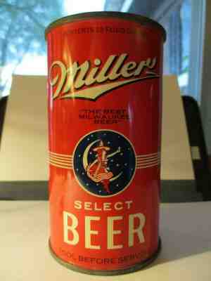 MILLER SELECT BEER FLAT TOP CAN RED VINTAGE BEER CAN NO DENTS MOON LADY