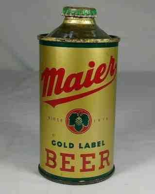 Maier Gold Label Beer Low Profile Cone Top Can + Cap Los Angeles CA 173-7 Clean