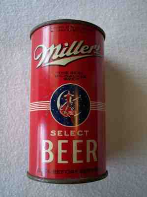 MILLER SELECT BEER FLAT TOP CAN RED VINTAGE FLAT TOP BEER CAN NO DENTS 