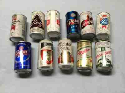 LOT OF 11 VINTAGE MISC BEER CANS,STEEL & ALUMINUM,PULL TAB TOP,ALL DIFFERENT