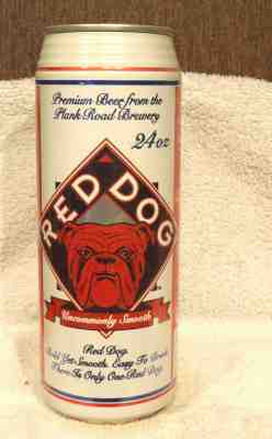 24 OUNCE BOTTOM OPENED RED DOG  PULL TAB BEER CAN PLANK ROAD MILWAUKEE WI MILLER