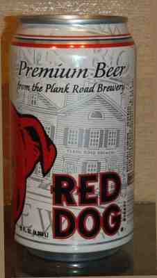 BOTTOM OPENED RED DOG PLANK ROAD BREWERY AKA MILLER PULL TAB BEER CAN 