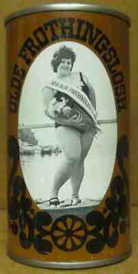 OLDE FROTHINGSLOSH BEER Brown ss CAN with MISS FROTH, Pittsburgh, PENNSYLVANIA