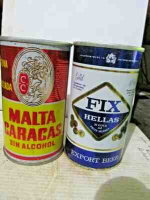 MALTA CARACUS & FIX HELLAS  WIDE SEAM STEEL BEER CANS   -[READ DESCRIPTION]-