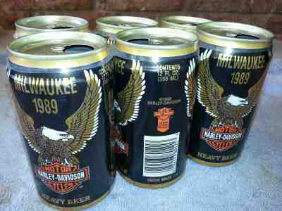 Harley Davidson Motor Cycles Beer Can 6 Pack Milwaukee 1989 - HEAVY BEER