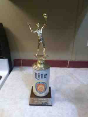VINTAGE MILLER LITE BEER CAN TROPHY ~ WOMAN'S VOLLEYBALL 1985