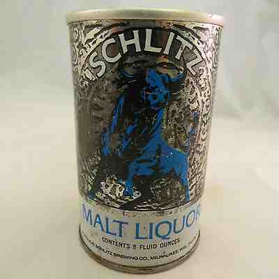 Steel Can Blue Bull Schlitz Vintage Pull Tab Beer Can Malt Liquor 8 Oz 