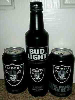 (3) RAIDERS Bud beer cans bottle NFL FOOTBALL rice stabler branch carr lott RARE