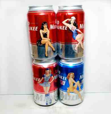 OLD MILWAUKEE American Pin-Up Girl (4) Can Set Pull Tab Beer Cans
