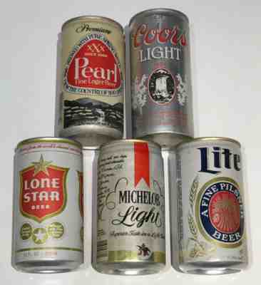 Vintage Texas Beer Cans, Pearl, Lone Star, Miller, Coors Light, Pull Tab Style