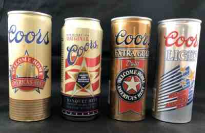 4 Different Coors Commemorative Military Welcome Back 16 Ounce Tab Top Beer Cans