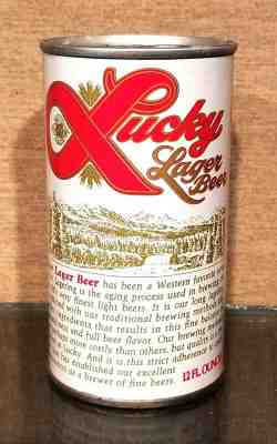 1970S MINTY BOTTOM OPENED LUCKY LAGER PULL TAB TOP BEER CAN WALTER PUEBLO CO