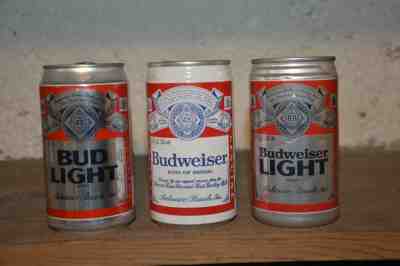 Budweiser Light.. Beer Can Vintage Lot Of 3 tab top Cans. 80's