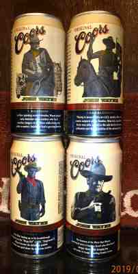 4 DIFFERENT CANS OF JOHN WAYNE SERIES COORS BEER CANS COLORADO BOTTOM OPENED