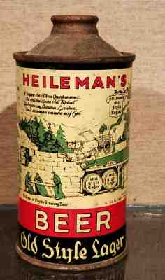 1930s HEILEMAN'S OLD STLYE LAGER LOW PROFILE CONE TOP BEER CAN IRTP STRONG NO5%