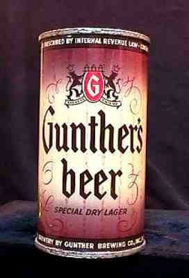 GUNTHER SPECIAL DRY LAGER BEER - 1940'S 12OZ IRTP KEGLINED FLAT TOP CAN - NICE!