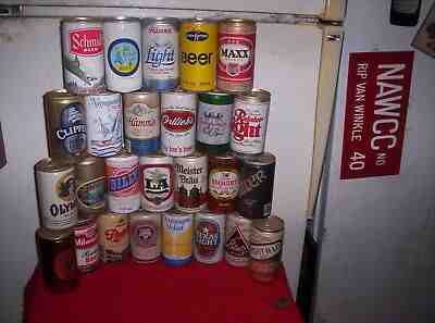 Lot of 26 Vintage Beer Cans -- All Bottom Opened -- Good Condition PULL AND POP 