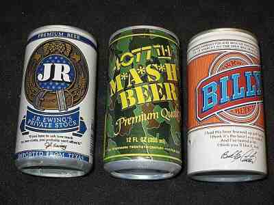 J. R. EWING PRIVATE STOCK, 4077th M*A*S*H AND BILLY BEER CANS - EMPTY - 12 OUNCE