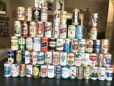 60 vintage beer cans from the 1970s Krueger, Duke, Lucky, Old Style, SGA, Burgie