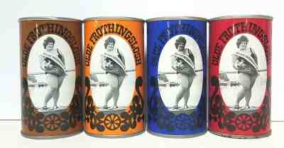 OLDE FROTHINGSLOSH BROWN, ORANGE, BLUE AND RED BEER CANS - ALL B/O EXCEPT BLUE!!