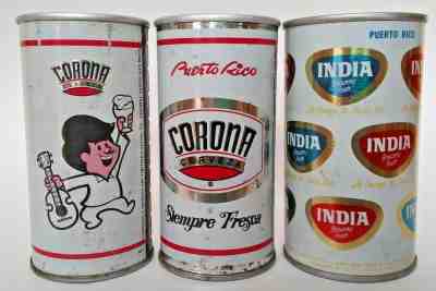 3x Corona Cerveza 10 oz India 12 oz Puerto Rico Beer Cans Empty Set Air Can S/S 