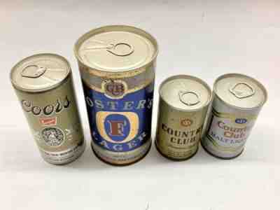 4 VINTAGE BEER CANS PULL TABS ATTACHED FOSTERS LAGER  COUNTRY CLUB COORS 1970’s