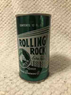 ROLLING ROCK STRAIGHT STEEL PULL TAB BEER CAN OLD LATROBE PENNSYLVANIA