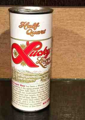 1970S MINTY BOTTOM OPEN LUCKY LAGER PULL TAB TOP BEER CAN WALTER PUEBLO CO 16oz