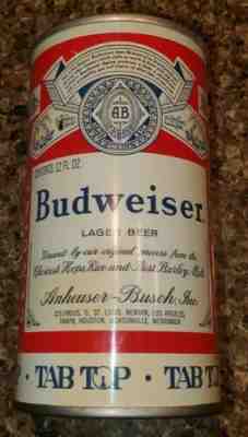 Vintage 1960's Budweiser Beer Tab Top Steel Can