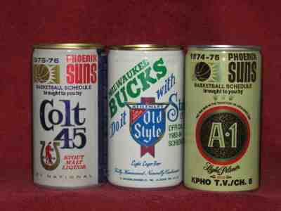 3 Different basketball beer can banks Phoenix Suns Milwaukee Bucks