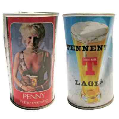 Tennants Lager Pull Tab Empty Beer Can Penny In the Evening Dented 11.21oz 333ml