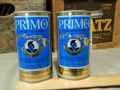 Aloha! 1976 ~ PRIMO ~ Hawaiian Beer [Schlitz] Steel Pull Tab Cans ~ Island Brew