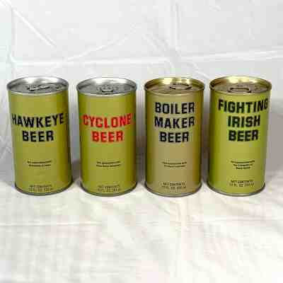 COLLEGE Beer Can 12 oz Lot of 4 SS PT Boilermakers Cyclones Hawkeyes and Irish 