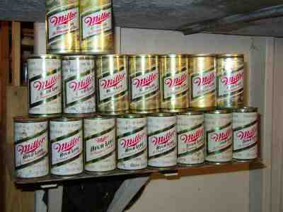 17 diff Miller High Life Beer Cans 8=Ft (2 rolled Cups) Vanity Lids Tax stamps