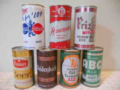 7 BEER CANS ABC ALE, FINAST, PRIZER, HAUENSTEIN, REIDENBACH, REGAL, PABST ALE