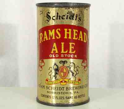 SCHEIDT'S RAMS HEAD ALE BLACK PANEL OI FLAT TOP BEER CAN NORRISTOWN PENNSYLVANIA