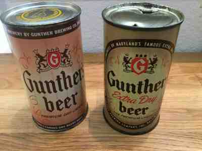 2 Gunther Beer (78-24 & 78-25) empty flat top beer cans by Gunther, Baltimore MD