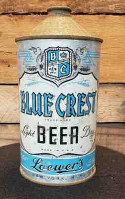 Blue Crest IRTP Beer Can Quart Cone Top Northampton, PA Loewer's NY Cap Sealed