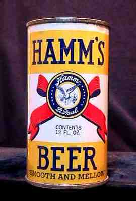 HAMM'S BEER - 1940'S - 12OZ KEGLINED IRTP OPEN INST FLAT TOP CAN - DULL GRAY  