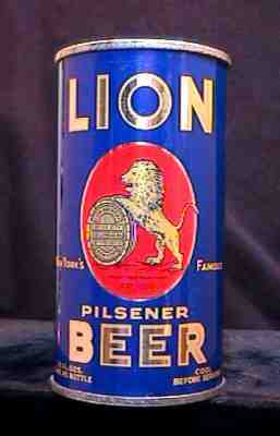 LION PILSENER BEER- 1937 - 12OZ KEGLINED OPENING INST FLAT TOP CAN - NEW YORK  