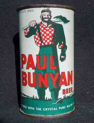 Paul Bunyan "Snow on Mountains" National Can Bottom Opened Flat Top Beer Can 