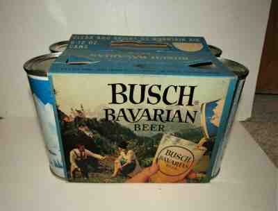 1950's BUSCH BAVARIAN BEER  6 pac holder with 6 FLAT TOP cans mint  #47-23