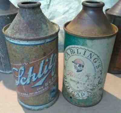 Vintage Lot Of 7 Old Cone Top Beer Cans CARLING'S BREUNIGS POTOSI