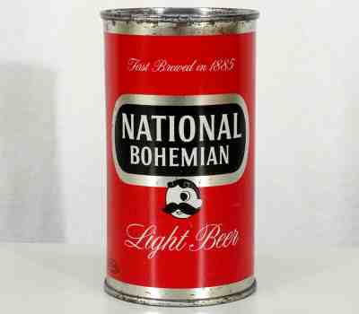 NATIONAL BOHEMIAN •ORLANDO FLORIDA  ENAMEL SILVER FLAT TOP BEER CAN NATTY BOH MR