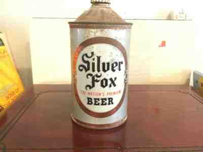 Silver Fox Beer 219-10 empty quartsize cone top beer can by Fox Deluxe Marion IN